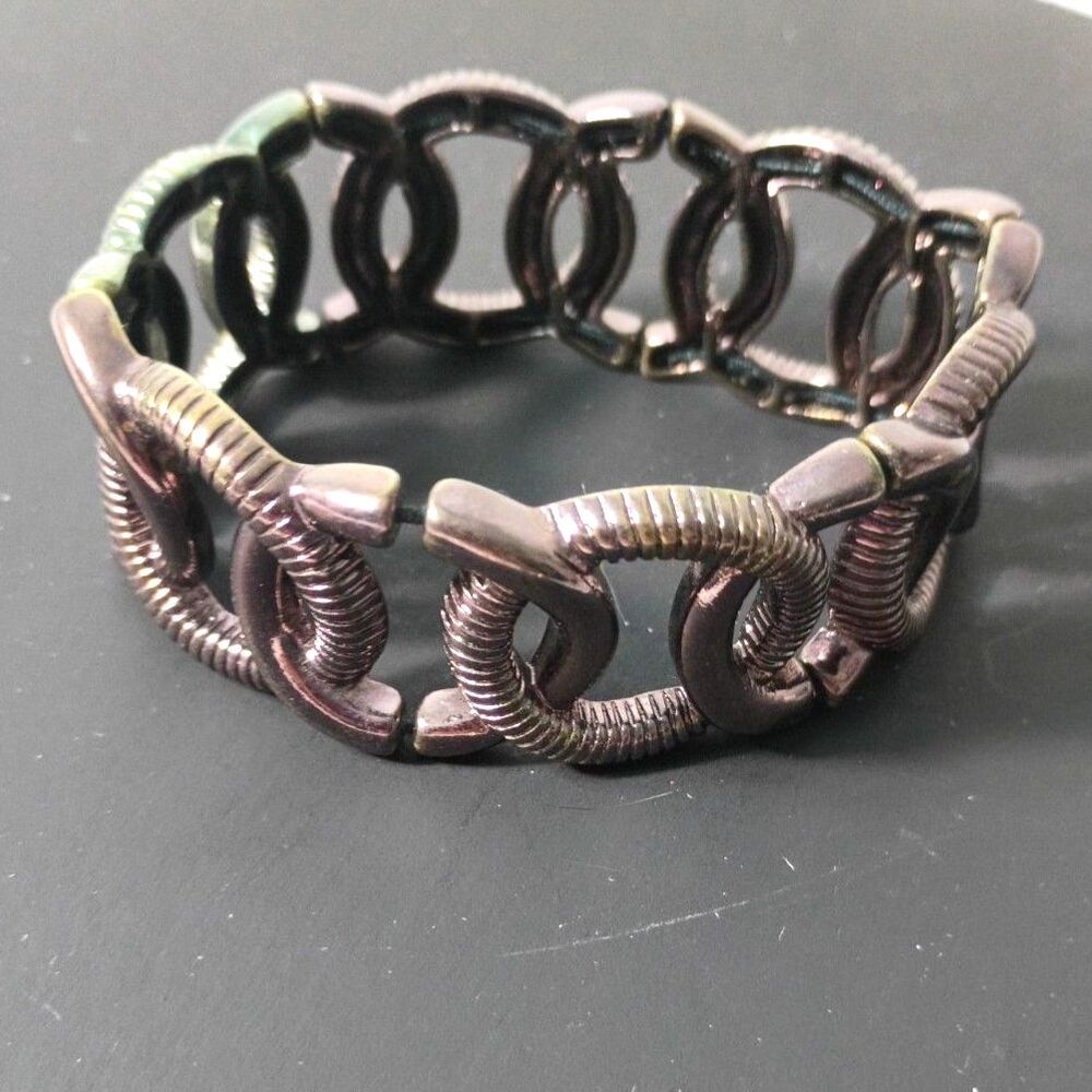 Chain Link Ribbon Cuff Bracelet Silver Tone Bangle Y2K Boho Jewelry